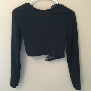 Black Lace Up Back Long Sleeve